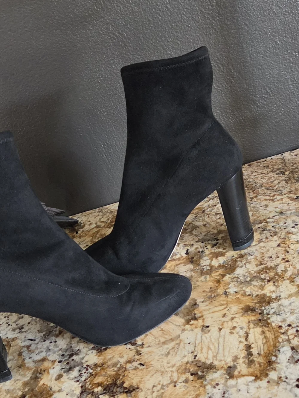 Black Suede High Heel Ankle Boots - Women